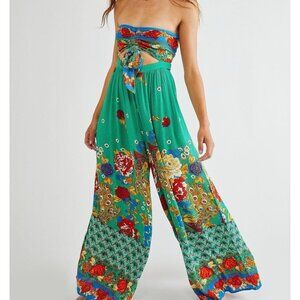Free People WeTheFree Women's Green Bali Birds Of Paradise Jumpsuit NWT Size L